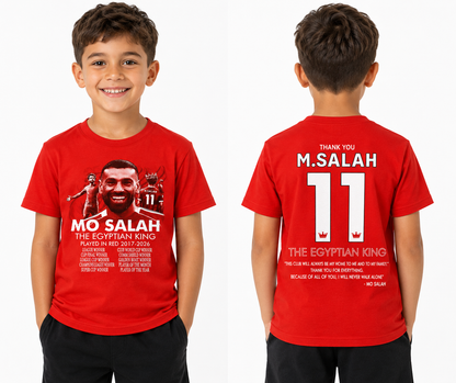 Mohamed Salah Liverpool Kids T-Shirt – “Thank You Mo Salah 11” Red Tribute Tee | Egyptian King LFC Farewell Shirt 2017–2026