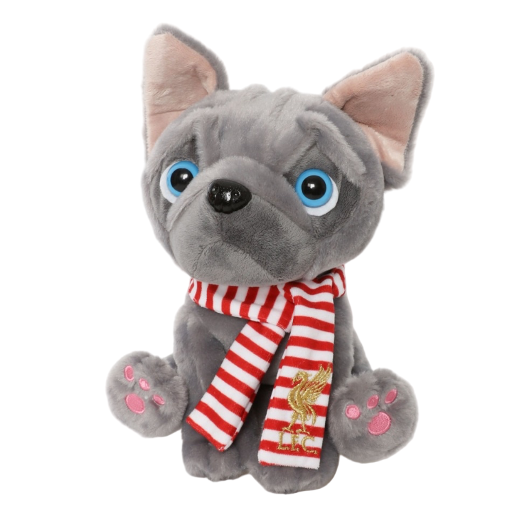 Liverpool FC Grey Plush Puppy Dog | Official LFC Soft Toy | Kids Hug Toy with Striped Scarf & Gold Liverbird