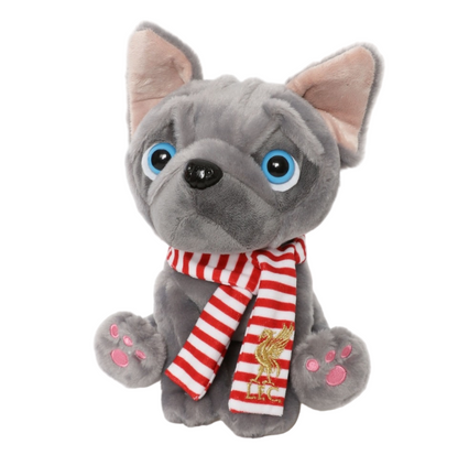 Liverpool FC Grey Plush Puppy Dog | Official LFC Soft Toy | Kids Hug Toy with Striped Scarf & Gold Liverbird