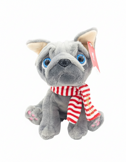 Liverpool FC Grey Plush Puppy Dog | Official LFC Soft Toy | Kids Hug Toy with Striped Scarf & Gold Liverbird