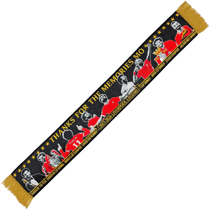 Liverpool FC Mohamed Salah Black & Gold Legend Scarf – LFC “Thanks For The Memories Mo” Tribute Scarf | Liverpool Gift | Premium Fan Memorabilia