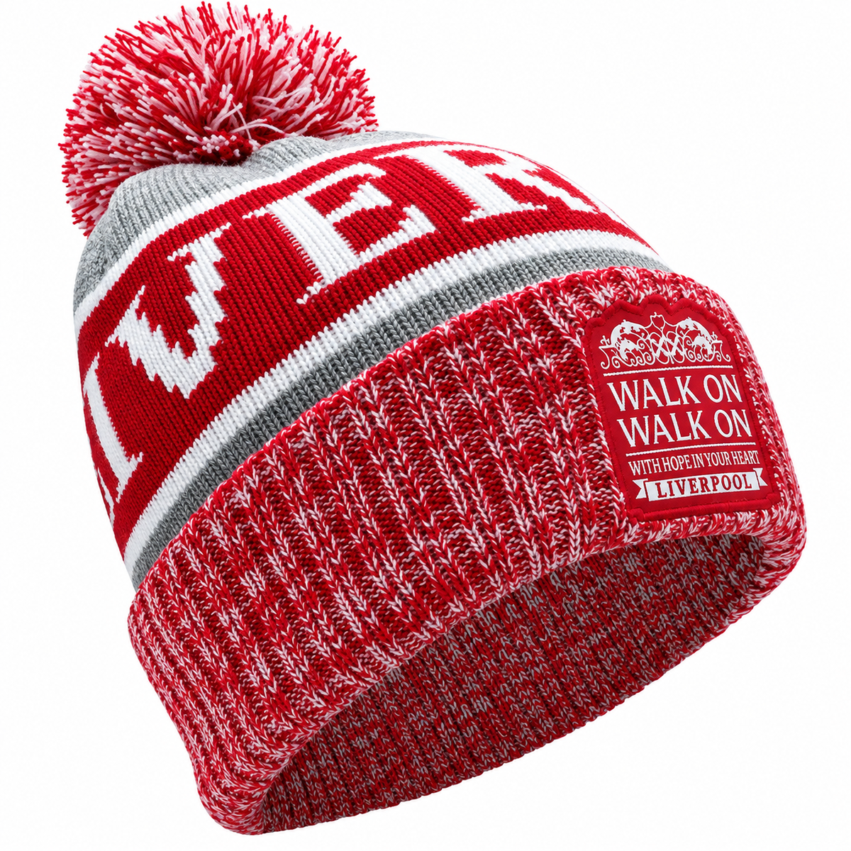 Liverpool Walk On Walk On Bobble Hat – Red, Grey & White | Unofficial