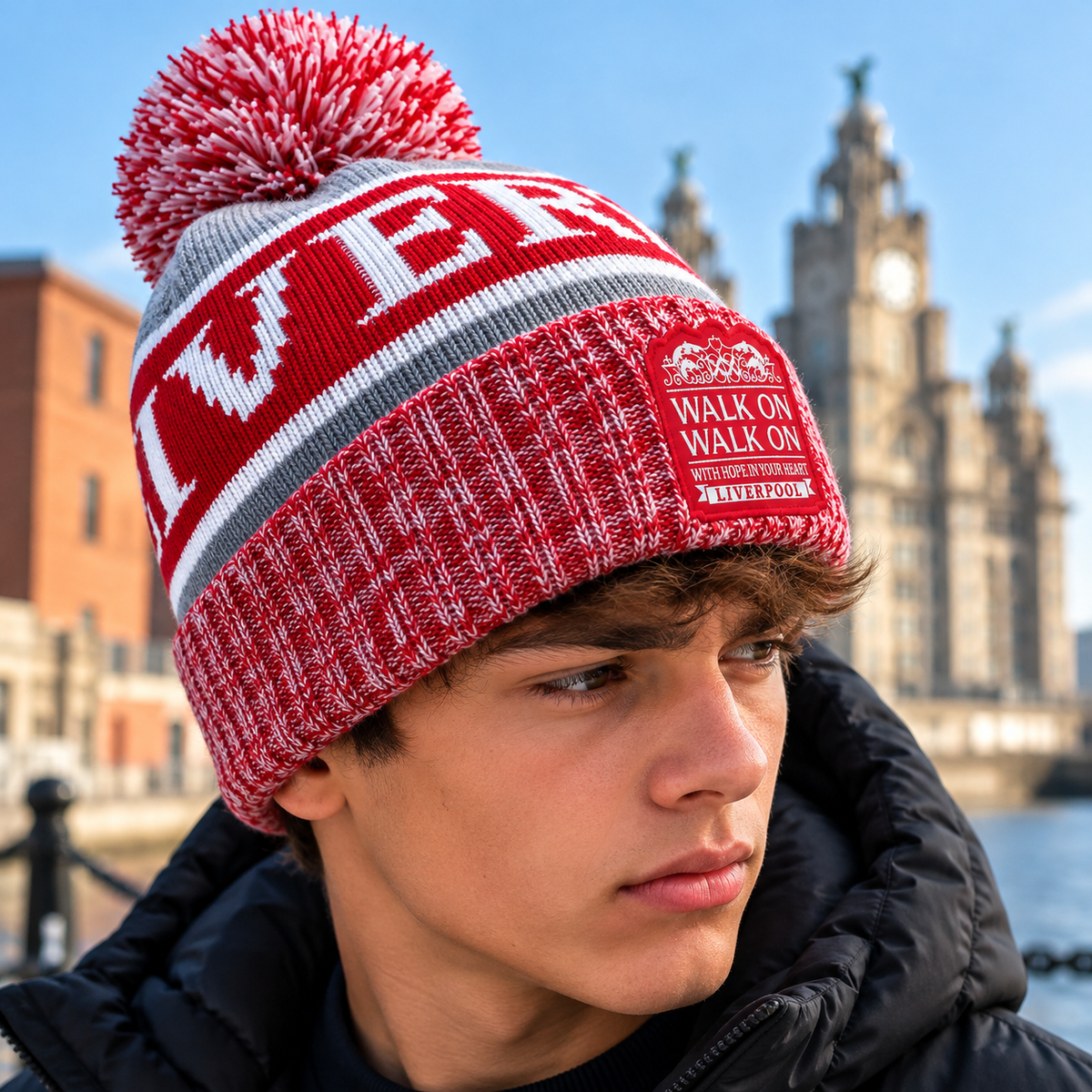 Liverpool Walk On Walk On Bobble Hat – Red, Grey & White | Unofficial