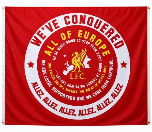 Sale- Official Liverpool FC Flag – “We’ve Conquered All of Europe” | 6ft x 5ft