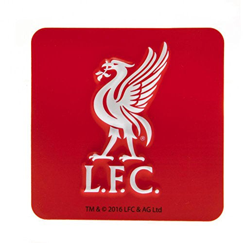 A square red coaster with rounded corners featuring the white Liverpool Football Club Liver Bird logo and 'L.F.
